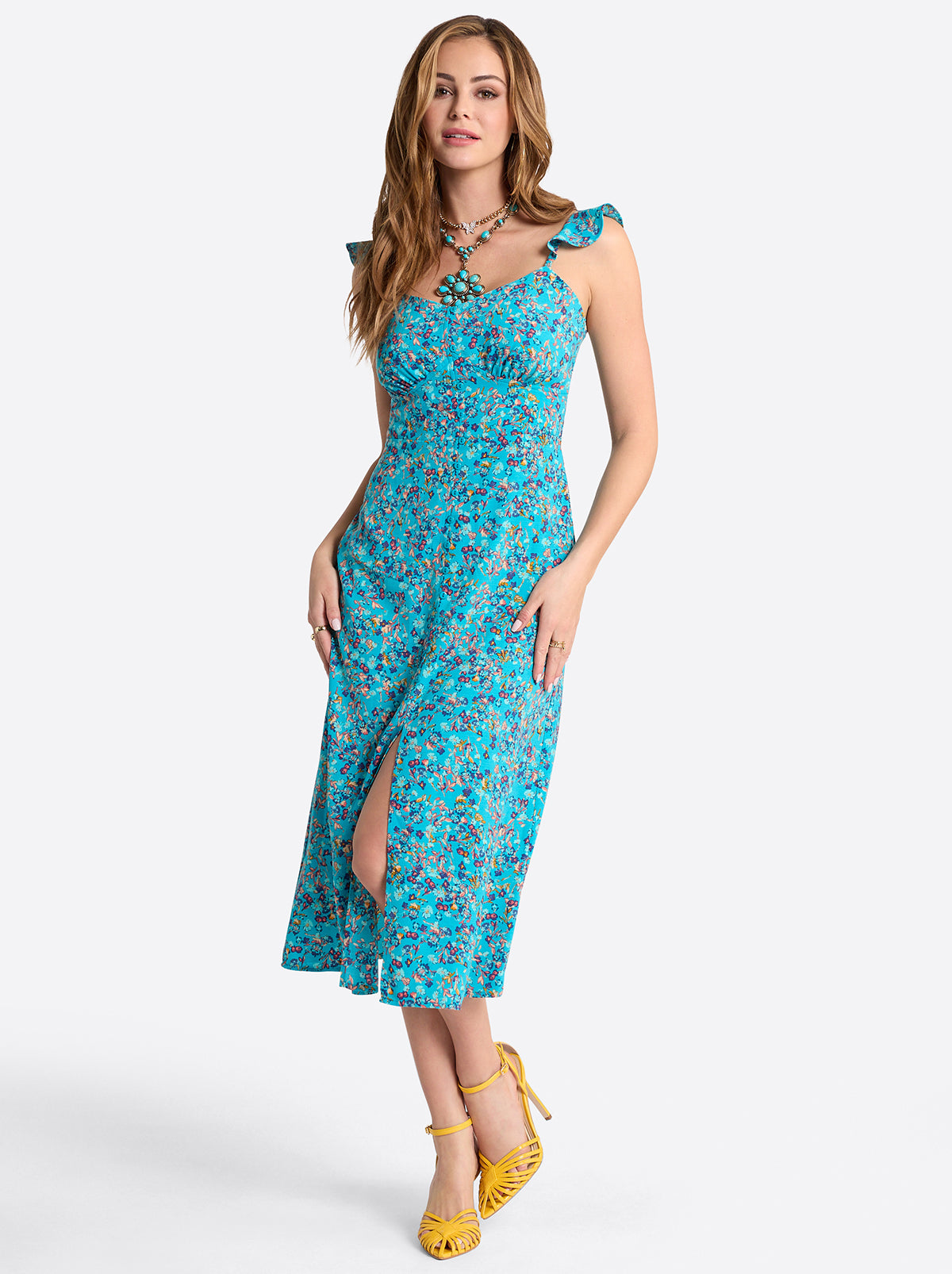 Sahira Dress in Tile Blue Acrylic Ditsy