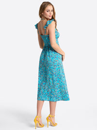 Sahira Dress in Tile Blue Acrylic Ditsy