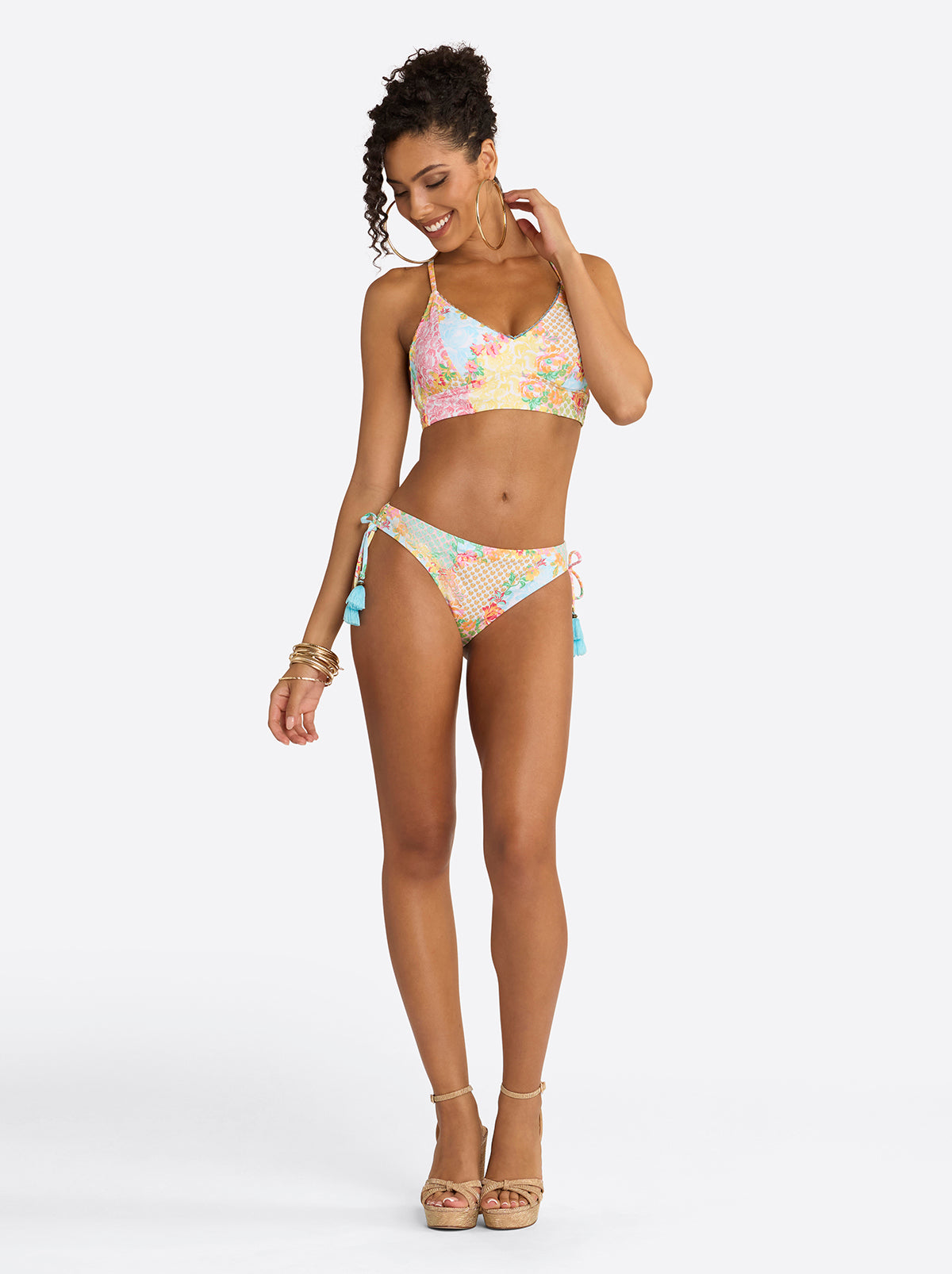 Jessica Simpson Crochet Flounce Bikini Top Hipster Club House Crochet Triangle Top - Faded Denim | O main image 3