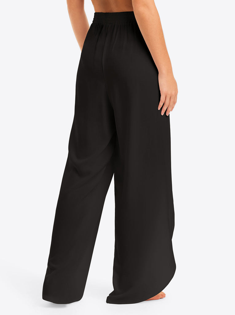 Basic Solid Beach Pant Cover Up in Black
