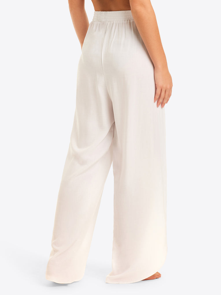 Basic Solid Beach Pant Cover Up in White