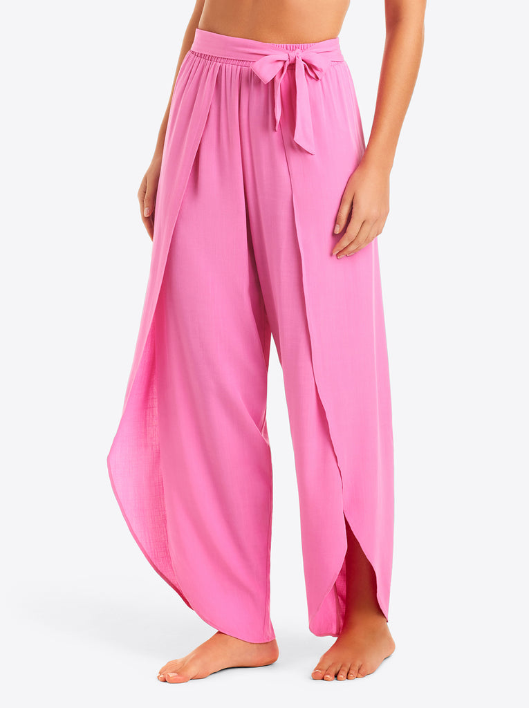 Basic Solid Beach Pant Cover Up in Pink Parfait