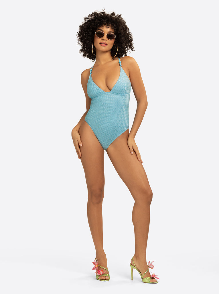 ワンピース sia dot girly mood long one-piece Twisted Jacquard Classic One Piece in Blue Retro – Jessica Simpson