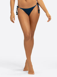 Crochet String Bikini Bottom in Dark Denim