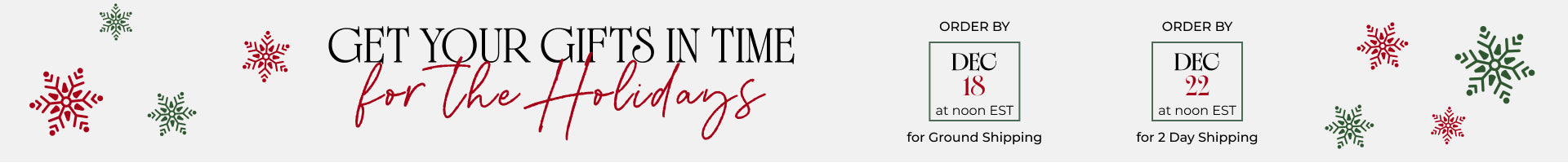 Holiday gift ordering banner with text and decorative elements.