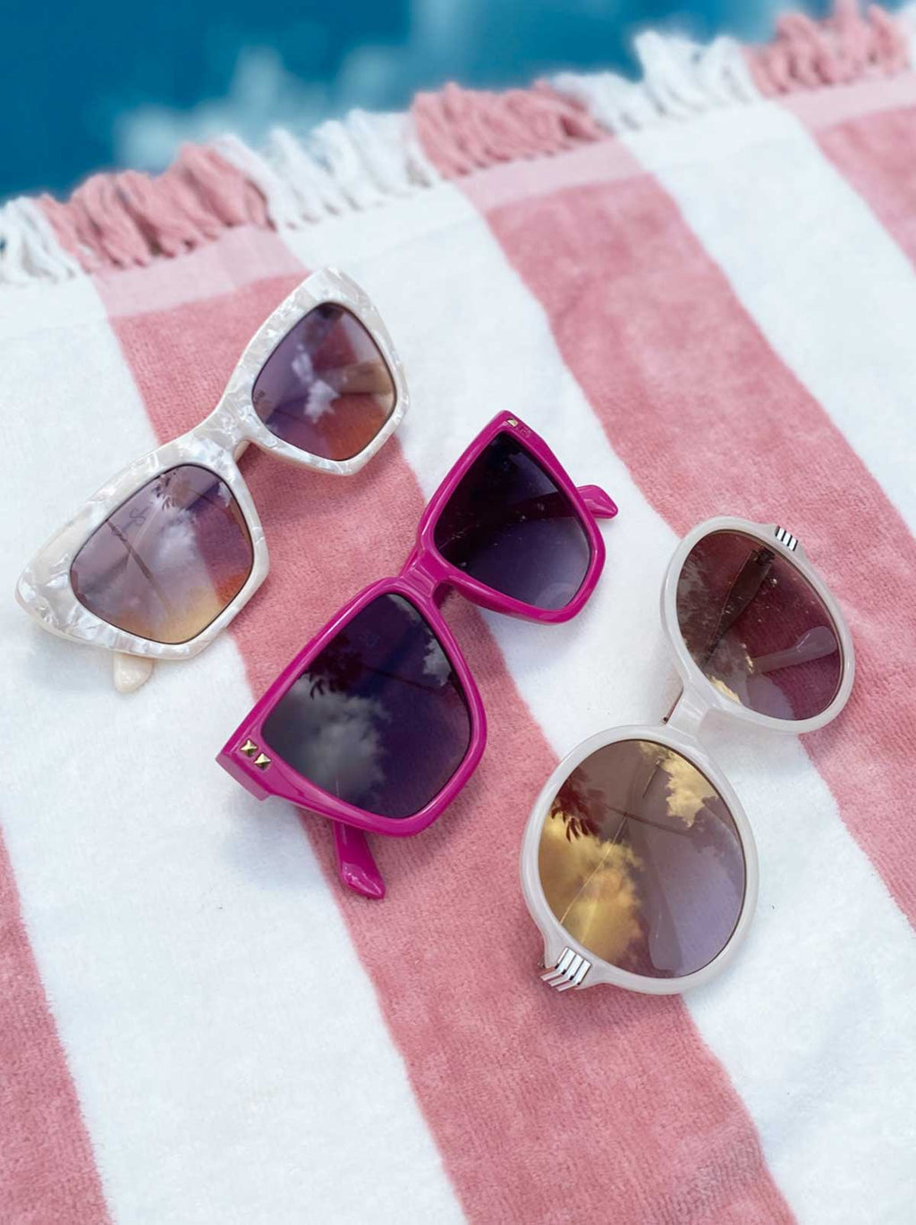 Vintage Cat Eye Sunglasses in Cream Marble