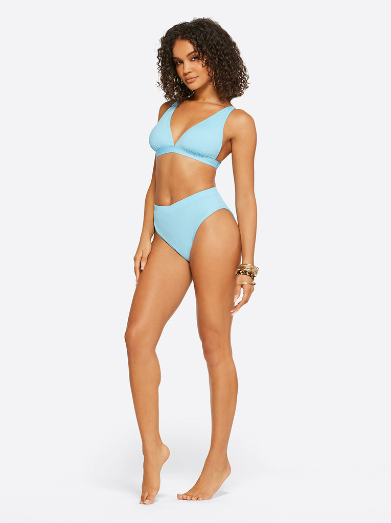 Textured Solids V Front High Waisted Bottom in Sky