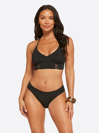 Jessica Simpson Textured Solid Cropped Cami Swim Top & Side