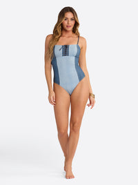 Lace Up One Piece in Denim Dream