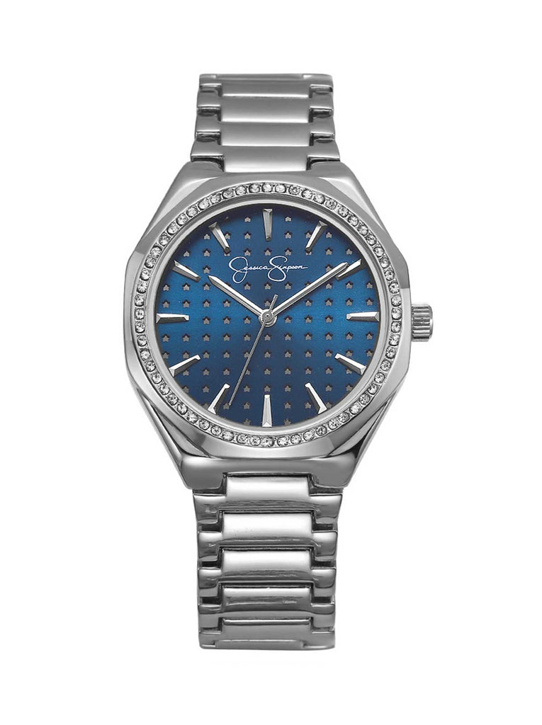 Crystal Star Motif Dial Bracelet Watch in Silver Tone