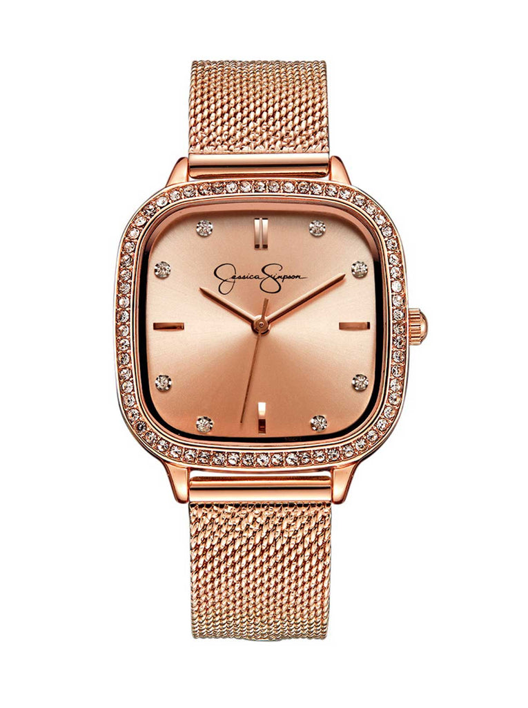 Crystal Bezel Mesh Watch in Rose Gold Tone