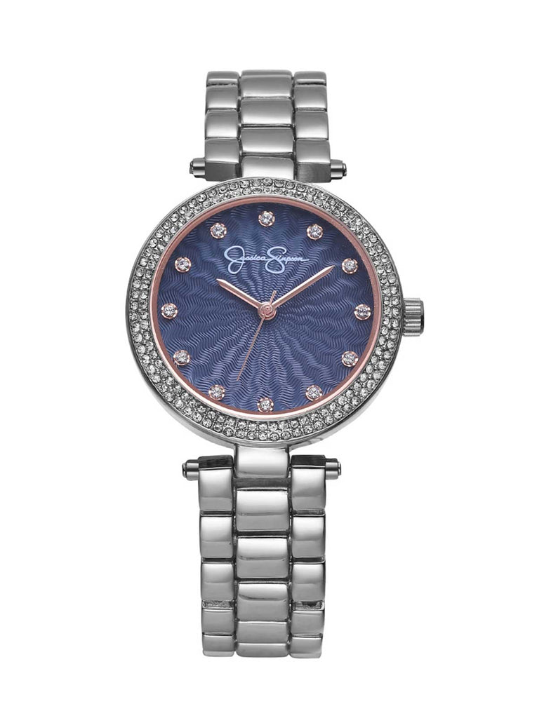 Crystal Textured Dial Bracelet Watch in Silver Tone