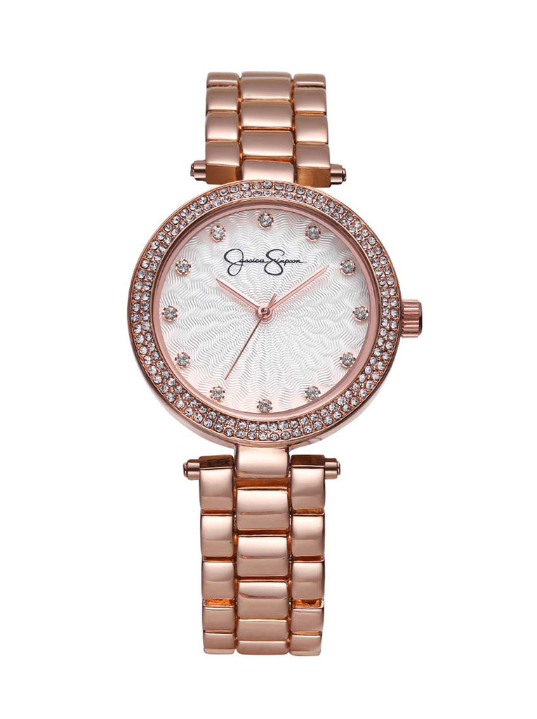 Crystal Textured Dial Bracelet Watch in Rose Gold Tone