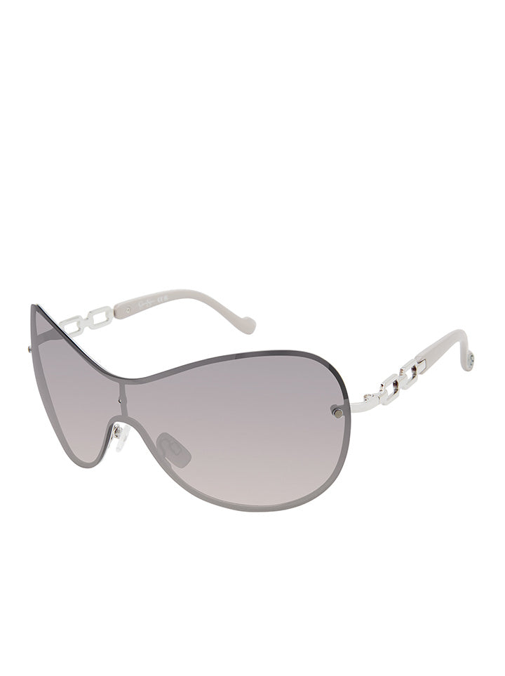 Oversized Rounded Shield Sunglasses in Silver & Grey