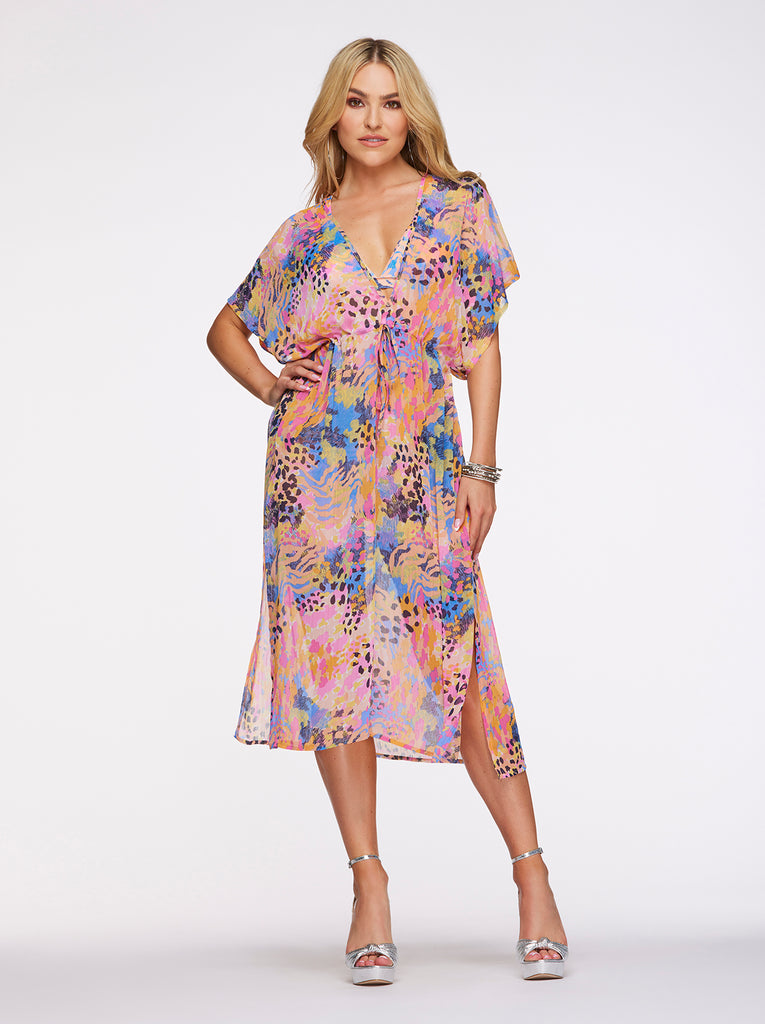 Fashionably Late Long Swim Cover Up in Lip Gloss Leopard