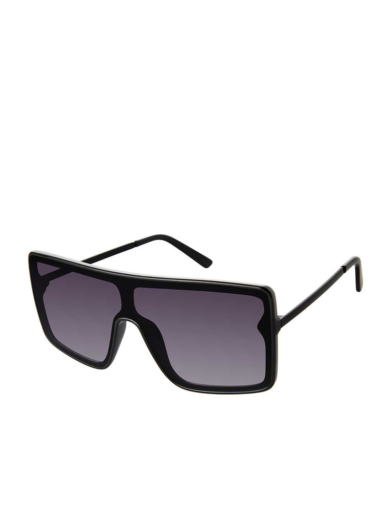 Square Shield Metal Temple Sunglasses in Black