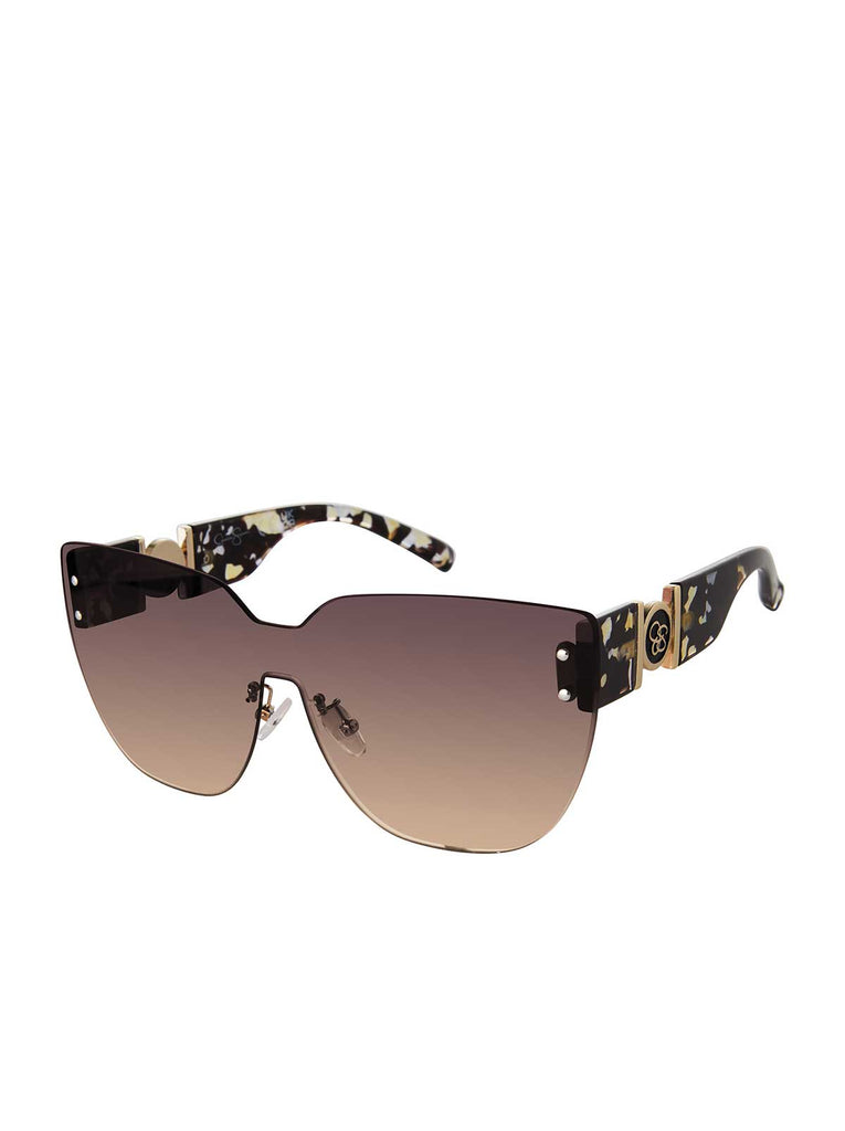 Rimless Cat Eye Shield Sunglasses in Olive Tortoise