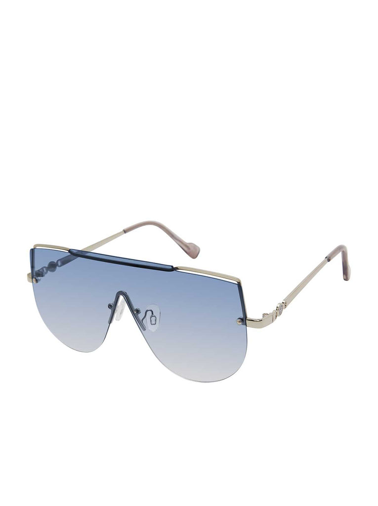 Metal Aviator Shield Sunglasses in Silver