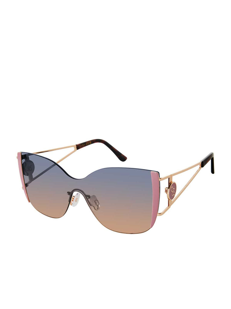 Metal Cat Eye Shield Sunglasses in Gold & Rose