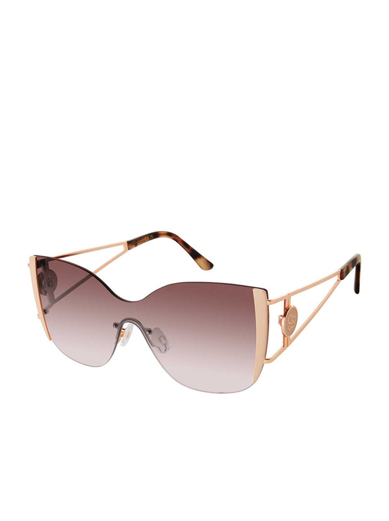 Metal Cat Eye Shield Sunglasses in Rose Gold