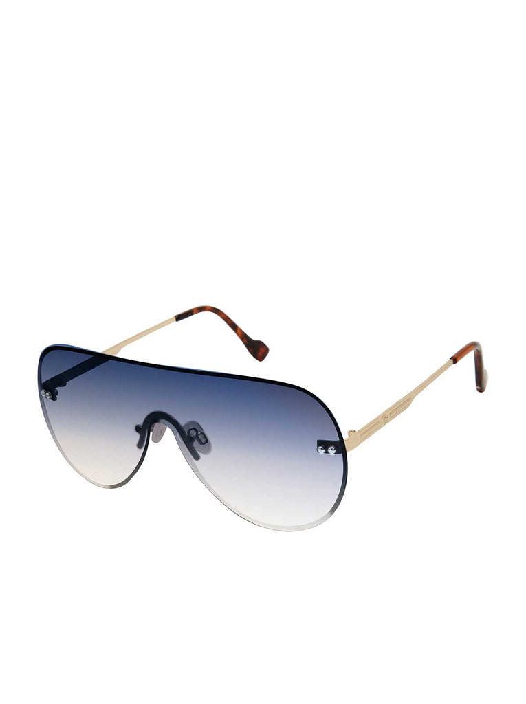 Rimless Metal Aviator Shield Sunglasses in Gold