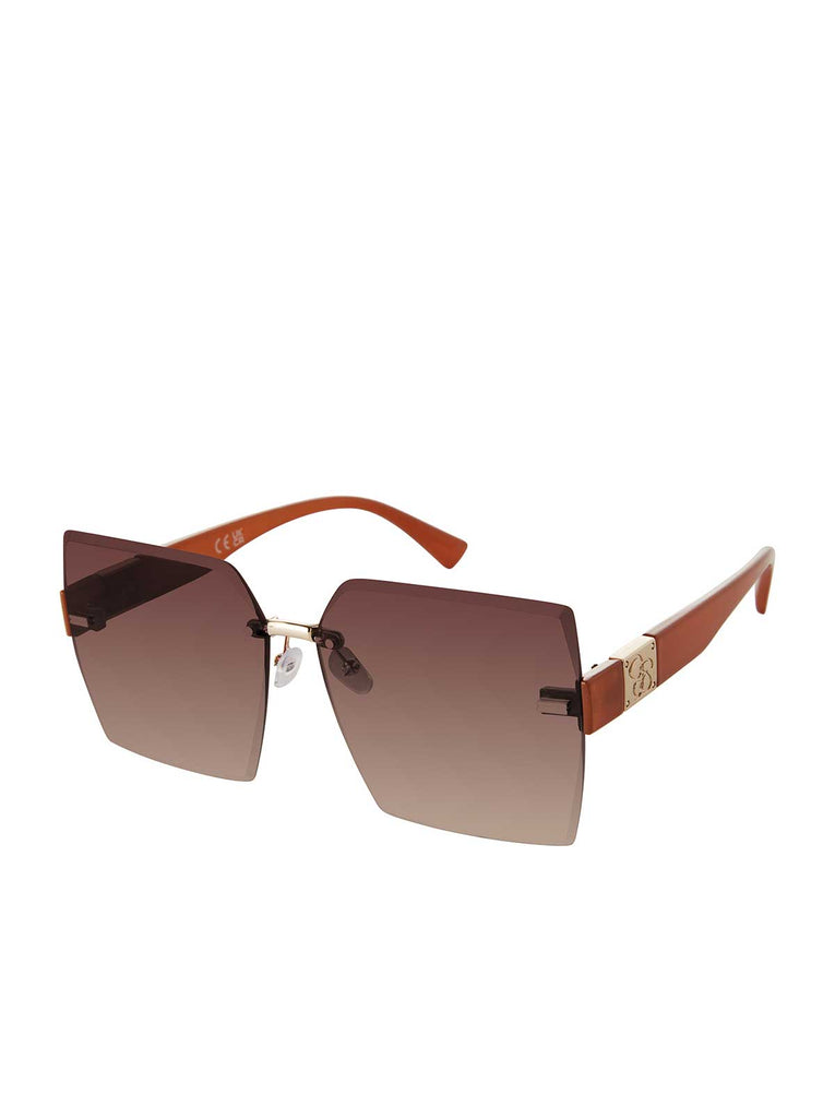 Oversized Rimless Square Sunglasses in Gradient Brown