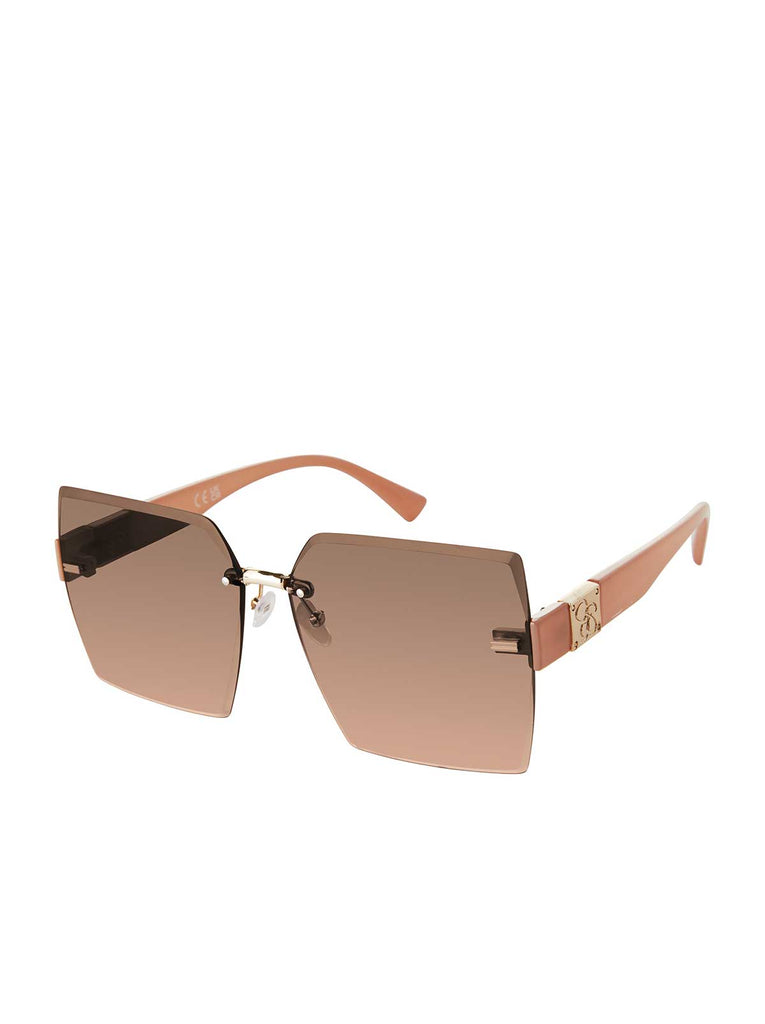 Oversized Rimless Square Sunglasses in Rose Gold