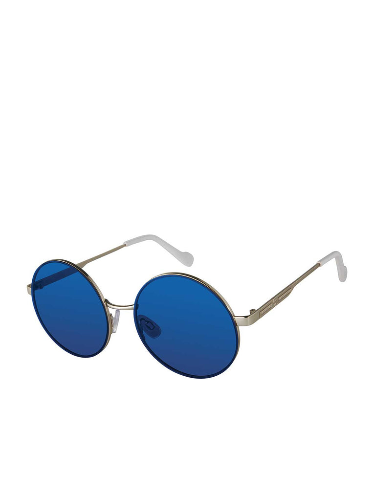 Vintage Metal Round Sunglasses in Silver & Blue