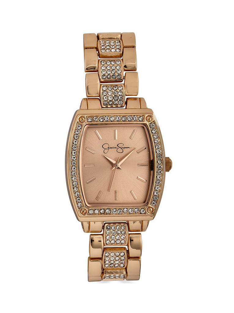 Rose Gold Tone Tonneau Crystal Bracelet Watch