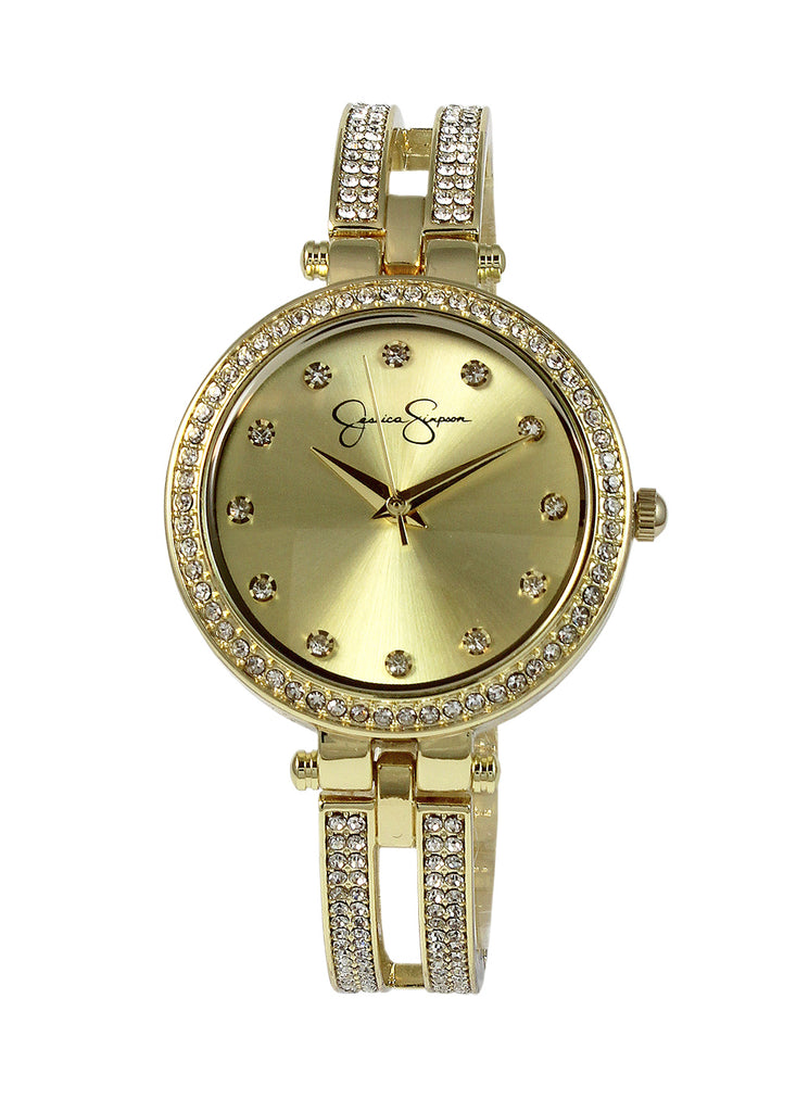 Gold Tone Crystal Double Arm Bangle Watch