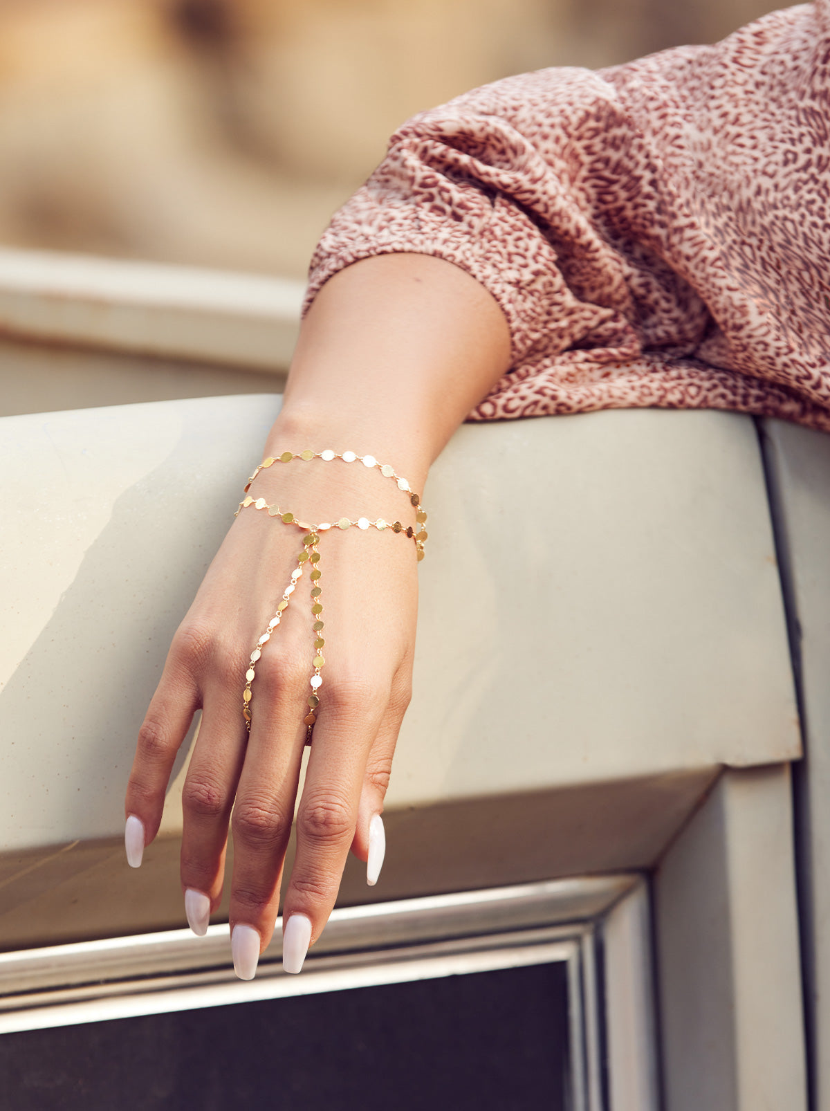 Demi Fine Hand Chain in Gold Confetti - O S