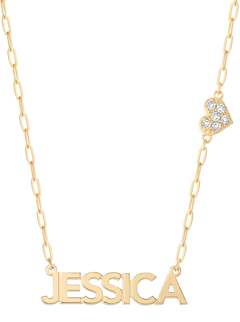 Personalized Necklace with Pavé Cubic Zirconia Charm - Gold