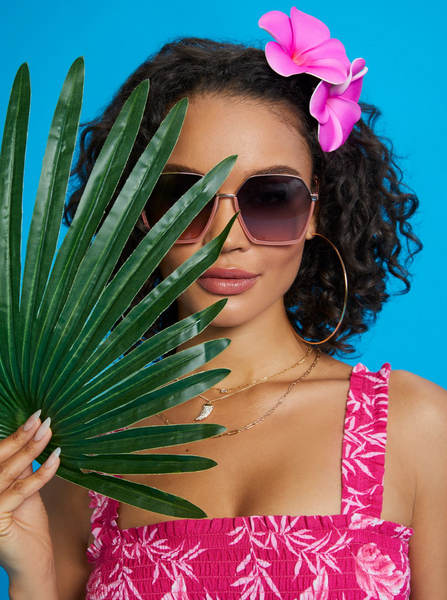 Jessica Simpson J6094 Modern pink Hexagonal Metal Sunglasses 100% UV‎ Protection Geometric Metal Sunglasses in Rose Gold – Jessica Simpson main image 2