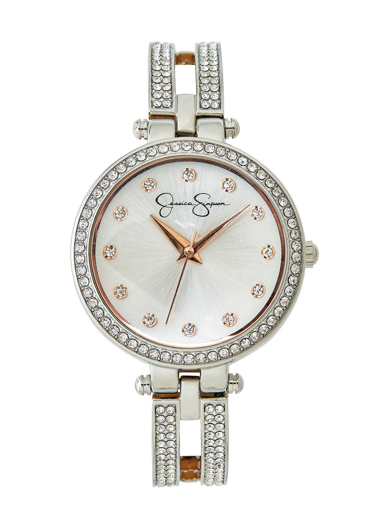 Silver Tone Crystal Double Arm Bangle Watch
