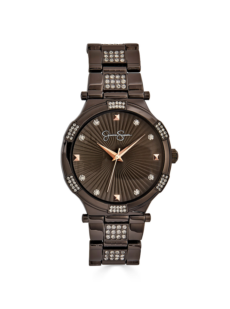 Gunmetal Tone Crystal Bracelet Watch